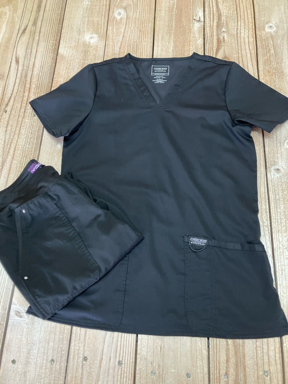 Cherokee & Healing Hands Black Women's Scrub Top and Pants Set